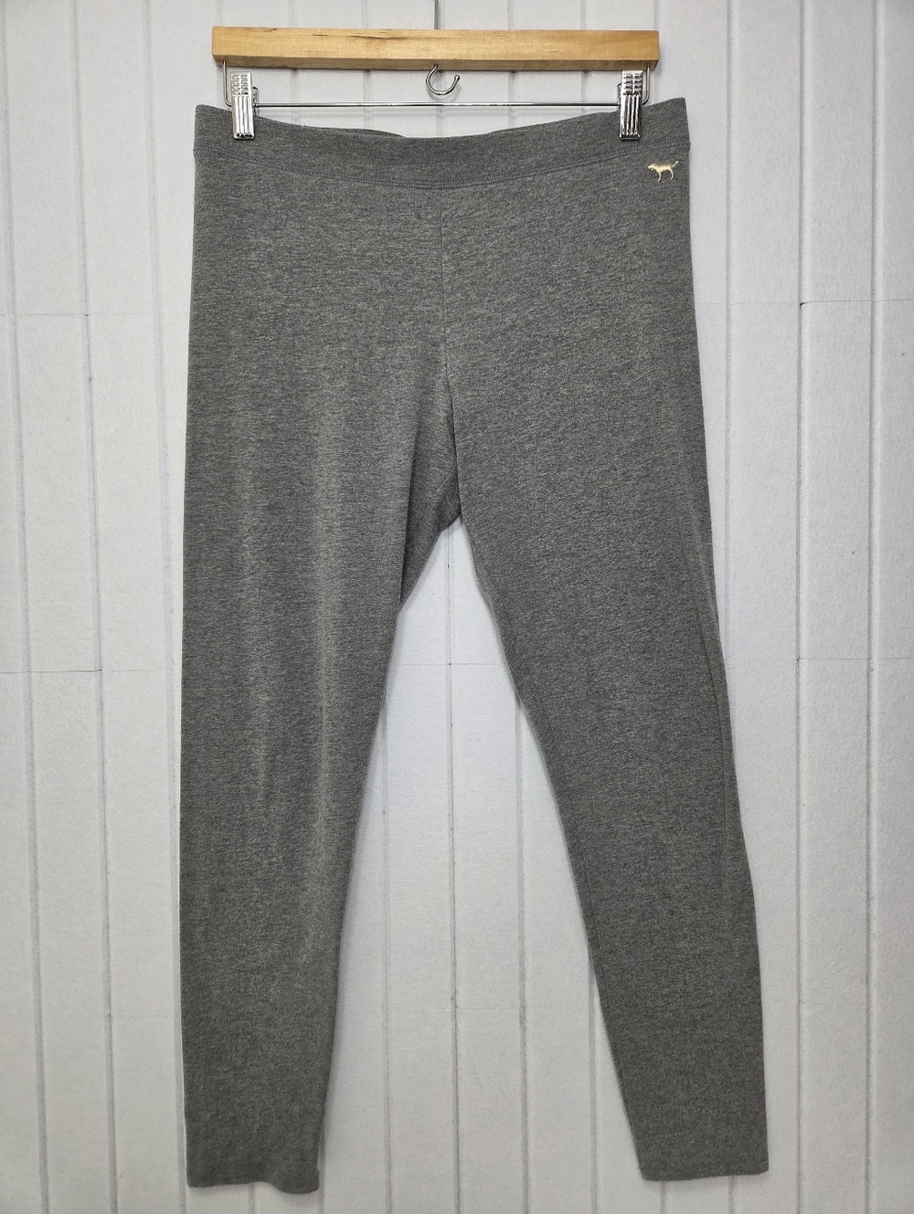 Victoria's Secret Gray Leggings with Small Gold Dog Logo Size L
